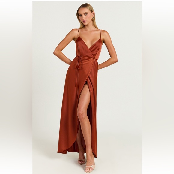 Showpo. Dresses & Skirts - Satin copper wrap dress